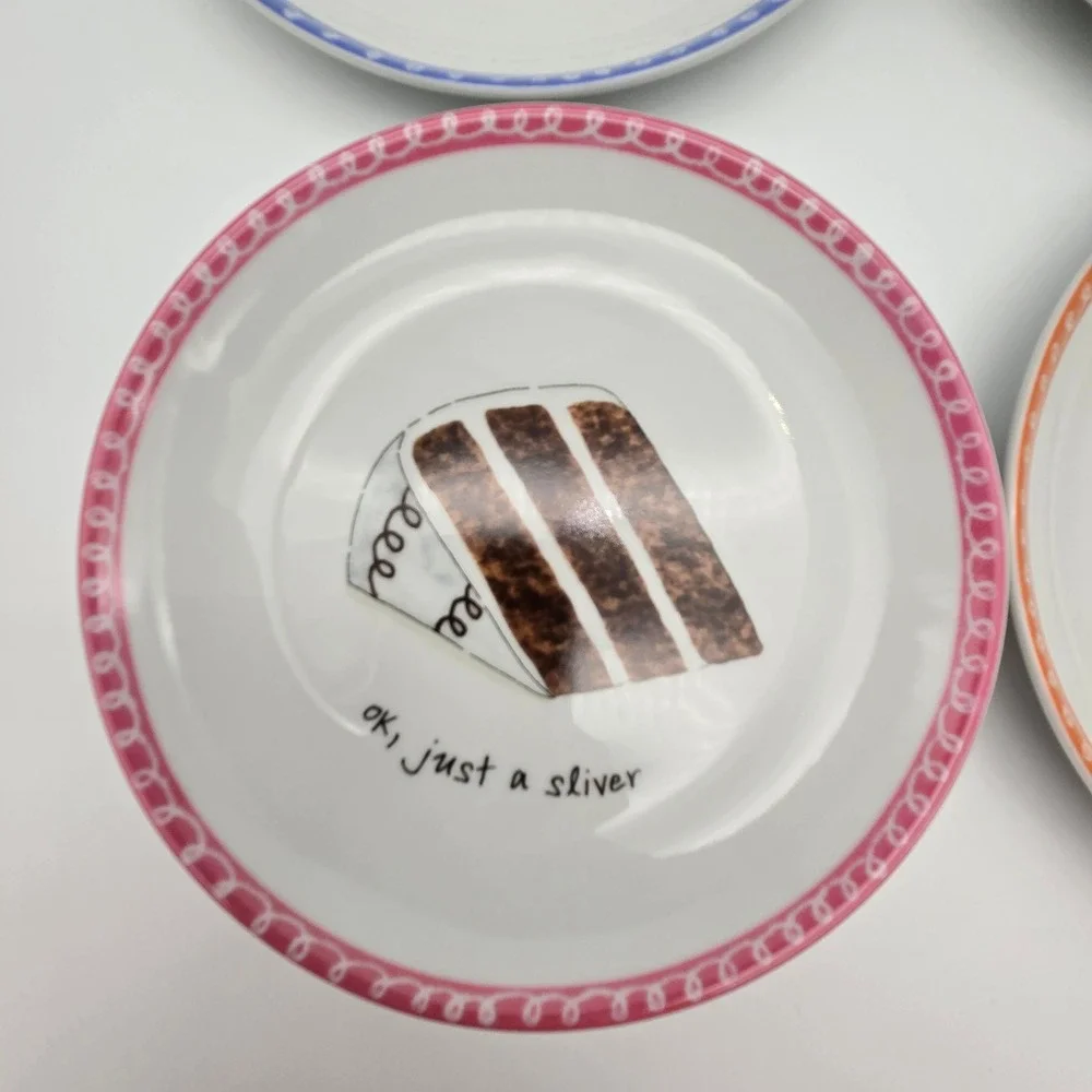 Boston Warehouse Dessert Excuses Plate Set 6.5in Multicolor Cake Kitsch Novelty